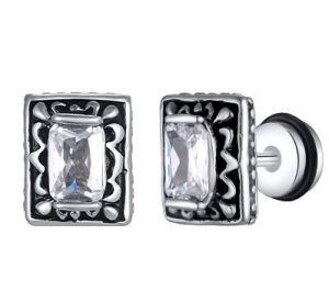 Kemstone Mens Black Drip Square zircon Engraved Vintage Stainless Steel Ear Studs Fashion Jewelry Gift