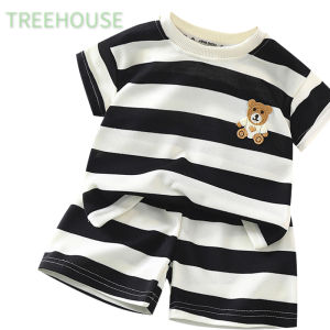 TREEHOUSE baby clothes for boys Fashion Simple Striped Short Sleeve Top + Shorts Two-piece Casual Boys Clothing Set