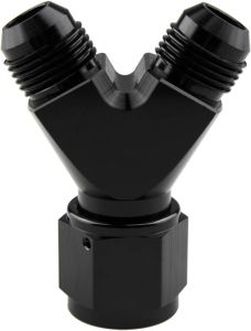 Aluminum Y Block Tee Fittings -4 AN Female Swivel to 2 x -4 AN Male Dual Y Block Splitter Hose Adapter Connector Black