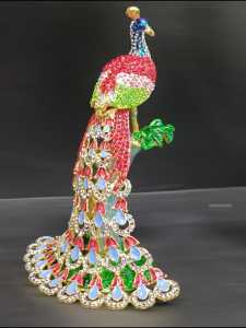 Rhinestones Crystal Peacock Figurine Hinged Trinket Boxes Unique Gift Hand-Plated Enameled Jewelry Box