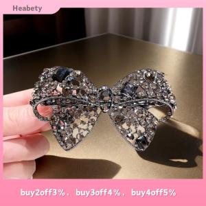 Heabety Shiny Rhinestone Hollow Bow Hairpin High-end Black Bow Side Bangs Clip Metal Duckbill Clip Womens Hair Accessories