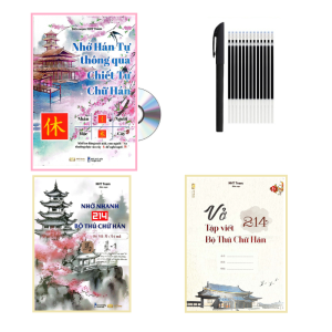 [HCM]Sách- combo:Nhớ Hán Tự Thông Qua Chiết Tự + Nhớ Nhanh 214 Chữ Hán + Vở tập viết 214 Bộ Thủ Chữ Hán+10 ngòi bút bay màu+DVD Tài Liệu