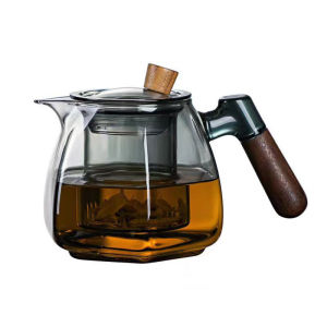 600ml Wooden Handle Hexagonal Glass Teapot with Tea Infsuer Brewing Loose Flower Puer Tea Pot Tea Ceremony Tea Maker Teaware2026