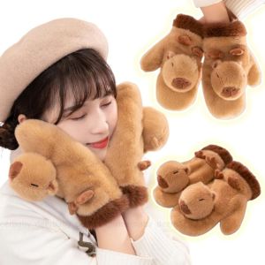 CRYSTAL Penguin Capybara Plush Gloves Capybara Winter Warm Animal Plush Gloves Fashion Cartoon Design Penguin Plush Warm Gloves Outdoor Sports