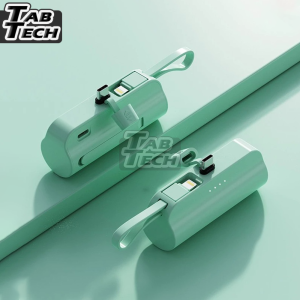 2 in 1 5000mAh Mini Portable Powerbank 2.4A Super Fast Charging Type C Port and Built-in Lighting Cable