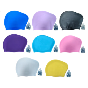 Mũ bơi thiết lập mũ bơi với nút tai và kẹp mũi Mũ Bơi Mũ Bơi bằng silicon lặn mũ chụp tóc cho bơi lội