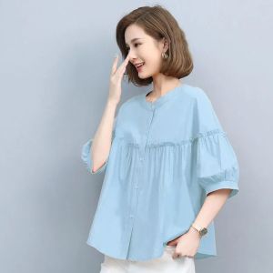 Versatile Simple Slim Shirt Loose Doll Shirt Thin Womens Slim Shirt Short Sleeve Blouse
