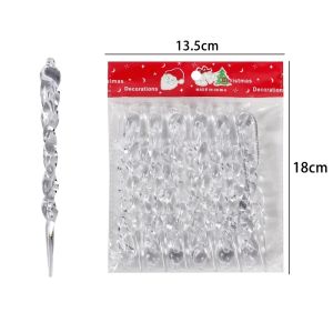 OKKFINE 12Pcs Transparent Christmas Icicle Ornaments Threaded Top Icicle Shape Clear Ice Strip Ornaments  Acrylic Icicle Pendants Christmas Tree Decoration