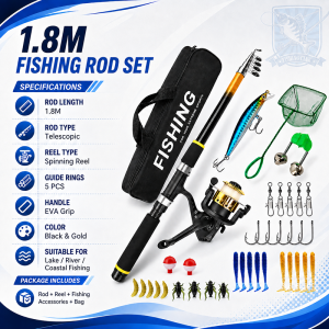 1.8M-2.7M Telescopic Fishing Rod Set Spinning Reel Combo Portable Fishing Pole Full Kit for Beginner