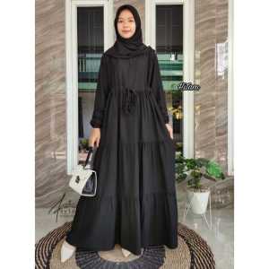 KV.GROSIR Gamis Dress RUBBY Susun Pollo Linen Polos Terbaru | Dress Remaja Wanita Tali Serut Polos Susun Simpel