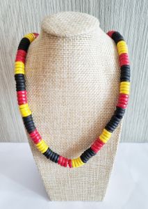 สร้อยคอไม้ สร้อยคอกะลามะพร้าว สร้อยไม้ สีดำ สีเหลือง สีแดง BOHO โบฮีเมียน ผู้หญิง ผู้ชาย แบบสวมคอ แบบยืดได้ งานทำมือ Wood Necklace