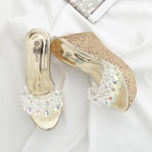 MANXIXI Brand Korean Version Fashion Handmade Pearl Inlay Wedge Sandals 4.53 Inches High Heels Slippers Shoes For Women (34-40 Size)