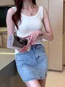 Womens Summer Camisole Vest Anti-Exposure Side Breast Coverage Sleeveless Beautiful Back Ribbed Slim Fit Base Layer Top