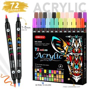 NOWNICE Quick Dry Dual-ended Markers Dual Color 24/48/72 Colors Dual Tip Markers Professional Waterproof Acrylic Paint Markers Draw