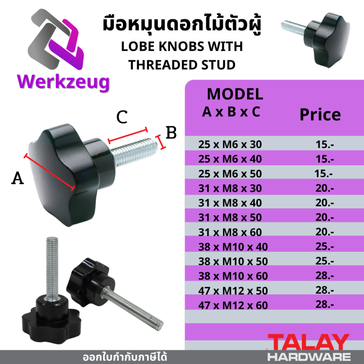 น็อตมือหมุนดอกไม้ M6 M12 (ราคาต่อ1ชิ้น) Star Grip Knob Bolt น็อตพลาสติกสีดำตัวผู้ น็อตหัว
