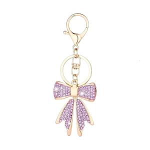 Sparkling Rhinestones Bowknot Keychain Elegant Accessory Sturdy Alloy Metal Gift For Women