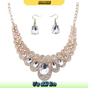 SHNGki Đồ trang sức thiết lập thời trang kim loại lấp lánh Kim Cương Vòng cổ bông tai Set đối với người phụ nữ Đảng đồ trang sức quà tặng