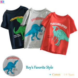 เสื้อยืดแขนสั้นลายไดโนเสาร์สําหรับเด็กเสื้อแฟชั่นสไตล์เกาหลีใส่สบายเสื้อเด็กผู้ชายคอกลมลายการ์ตูน2022