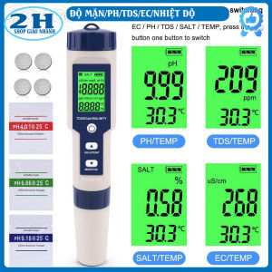 Bút đo độ mặn của nước 5 trong 1 pH/TDS/EC/độ mặn/nhiệt độ kèm 3 gói pH chuẩn