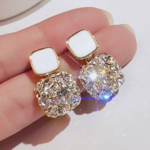 Shiny Zircon Women Stud Earring Square Shape Wedding Engagement Party Bridal Earrings Girl High Quality Jewelry Gift