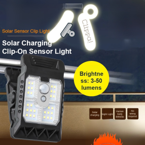 Solar sensor outdoor clip light Moveable position Clip solar wall light Human motion sensor light Outdoor garden light Auto-on solar light at night Mini wall light