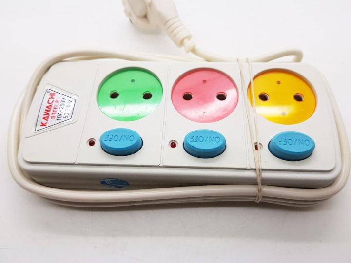 Colokan Stop Kontak dengan kabel 3Lubang 3 Saklar ON-OFF KAWACHI Flat ...