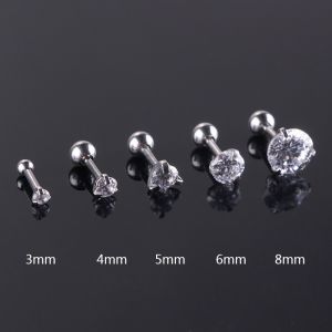 [Ready Stock - SG] Cartilage Stud Earrings Crystal Clear Gem Silver Ball Back Tragus Helix Piercing