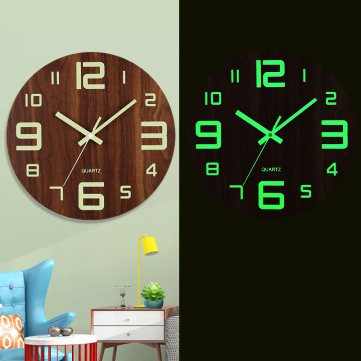 12-inch wooden wall clock luminous silent clock creative luminous ...