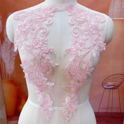 CANGMOTION 2Pcs/Set Lace Tulle Sequin Embroidery Applique Fabric Flower Polyester Baroque Lace Fabric Fashion Sequined Embroidery Flower Patch Collar Wedding Dress