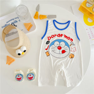 3Pcs/Sets Newborn Baby Romper Bodysuit Cartoon Monster Tiger Doraemon Bodysuit With Hat Socks 100% Cotton Baby Clothes Short Sleeve Onesie Jumpsuit