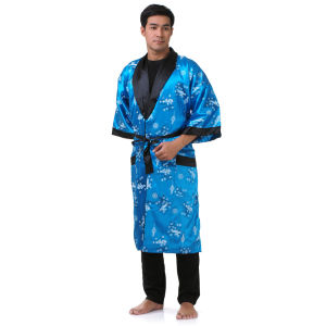 ชุดคลุมนอนผ้าซาติน ชุดคลุมนอน ชุดคลุมกิโมโนสองหน้า ชุดคลุมลายจีน Embroided Dragon Men Satin Robe Men robe Men bath robe