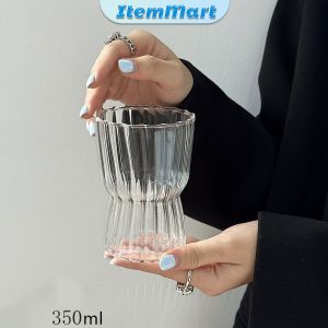 ItemMart Striped Drinking Glass Cup Transparent Drinkware For Juice Coffee