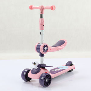 Kids Scooter with Pedal Seat 3 In 1 Foldable Adjustable Music Light Flashing PU Wheel Baby Children Kick Scooter Balance Tricycle Skuter Kanak-Kanak | JUSTGO OUTDOOR