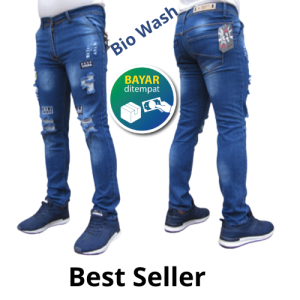 COD PROMO GRATIS ONGKIR celana jeans pria celana emblem sobek cowok terkini