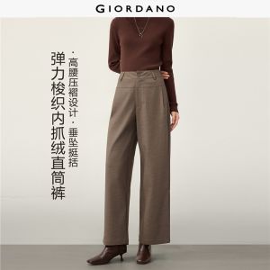 Giordano Women Fleece-lined pleated high waist pants Free Shipping 05416677