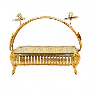 15MIN Retro Fruit Plate Creative Metal Pastry Tray European Style Exquisite Golden Glass Plate Living Room