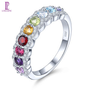 Lohaspie Jewelry Genuine Solid Silver S925 Ring Peridot Gemstone and Topaz Natural Topaz Peridot Ring Multicolor Gemstone Design Women Jewelry