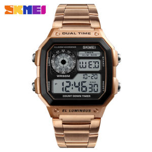 SKMEI 1335 Electronic Mens Wristwatches Sports Digital Watch for Men Waterproof Stainless Steel Chrono Clock 1998