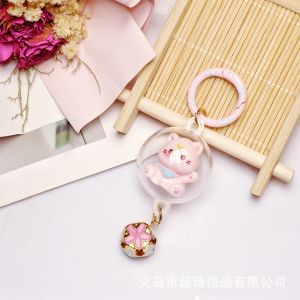 【Local Seller】Cartoon 3D Plastic Ball Cat Keychain Cute Sakura Wind Chime Pendant Women Handbag Ornament Keyring