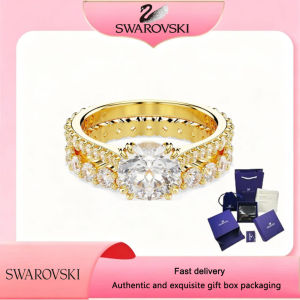 【Official Store】SWAROVSKI New Gold plated Set (2) White Diamond Round Cut Stilla Ring The best gifts for your girlfriend or best friend on Valentines Day or birthday