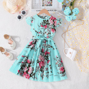 [Selangor Stock Fast Ship] Baju Raya Budak Perempuan 5-11 Tahun Gaun Kanak-Kanak Kids Girls Floral Dress Short Sleeve Corak Bunga Warna Pink Biru Kuning Hitam Comel Sekolah Parti Harian