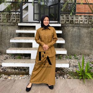 Seragam Dinas Kerja Wanita Khaki Tua Setelan Baju PNS Pemda Wanita Terbaru Model Saku Dada Bahan Toyobo Fodu