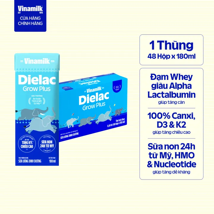 Thùng 48 hộp Sữa Non Vinamilk Dielac Grow Plus (Sữa Uống Dinh Dưỡng) 180ml