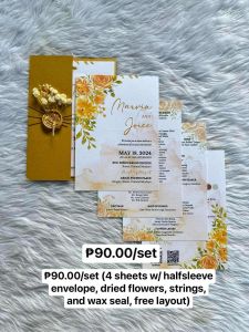 Customized Invitations (4sheets w/ halfsleeve envelope driedflowers strings& waxseal freelayout)