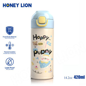 Side Pocket Fit Kids Thermos 420ML - Portable 316 SS Insulated Cup with Strap - Spill-Proof Water Flask for Active Boys & Girls- HoneyLion