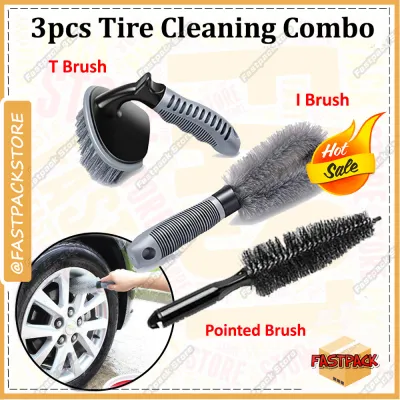 [PACKAGE F] 3pcs Tire Cleaning Combo Car Care Make Up Tyre Brush Wheel Care Set Berus Cuci Tayar Kereta DIY Hub Tayar Tire Cleaner Tyre Kit Brush Set Car Washing Detailing Beauty