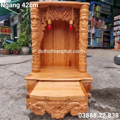 Bàn thờ thần tài ông địa 56X81 gỗ xoan có đôn gỗ rẻ nhất thị trường
