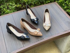 Giày cao gót mũi nhọn gót trụ cao 3 phân gắn nơ lụa siêu xinh