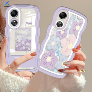 (Lokal Ready) Xinyu Casing hp OPPO Reno 8T 4G Reno 6 5G Reno 5 Reno 5F Reno 4F Fashion Floral Oil Painting Bunga Ungu Bingkai Bergelombang Soft Case