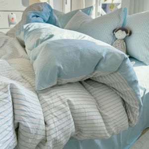 Meiyang Washed Cotton Striped Four-Piece Set Non-Pure Cotton Duvet Cover 2025 New bedding set three-piece duvet cover for dormitory LZD